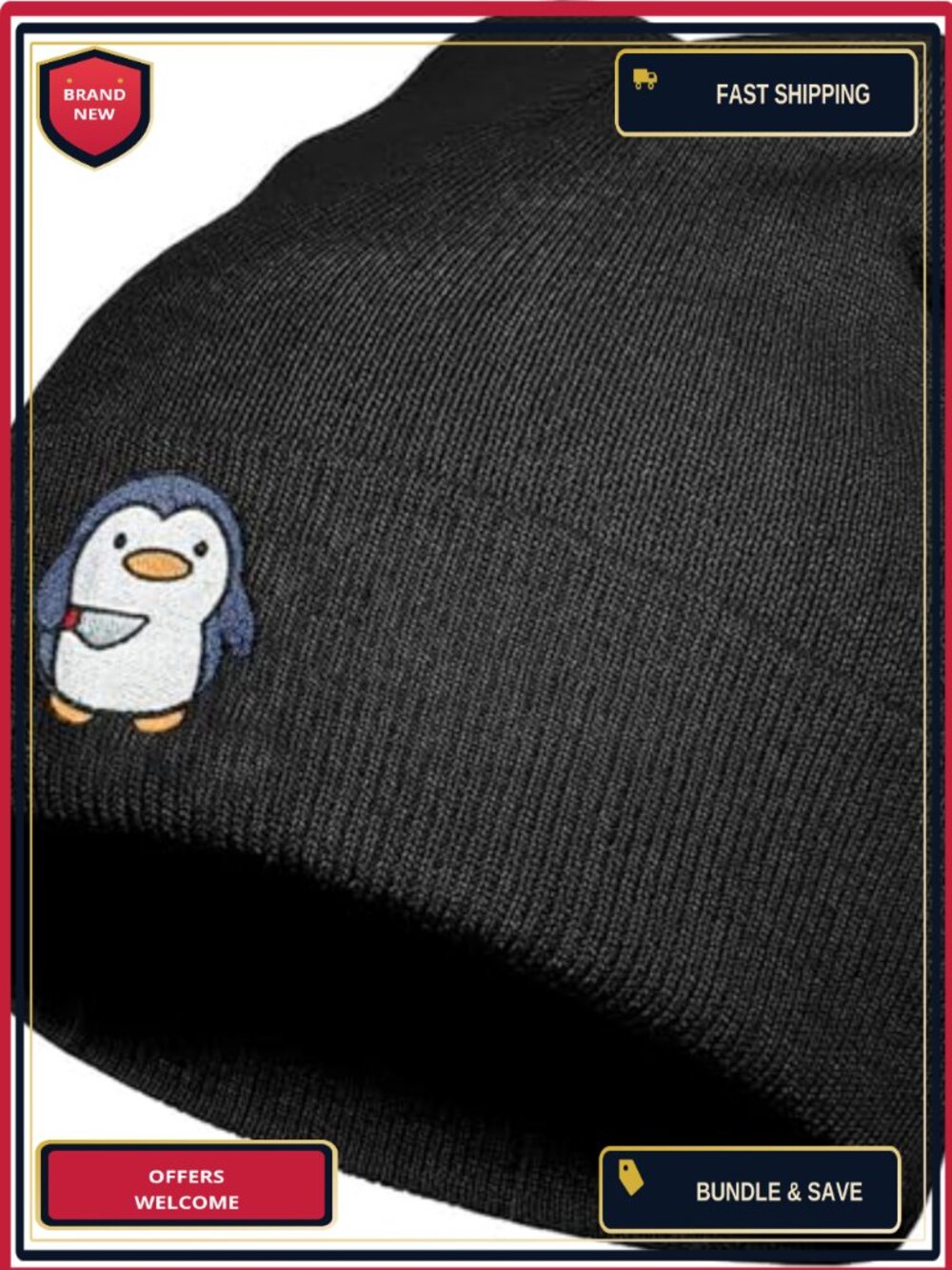 Embroidered Penguin Beanie Hat Winter Warm Knit Cap Unisex